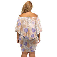 Anthurium Plumeria Lei Pastel Off Shoulder Short Dress Orange Hawaiian Splendid Palaka LT01 - Polynesian Pride