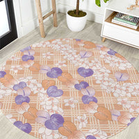 Anthurium Plumeria Lei Pastel Round Carpet Orange Hawaiian Splendid Palaka LT01 Orange - Polynesian Pride
