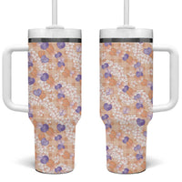 Anthurium Plumeria Lei Pastel Tumbler With Handle Orange Hawaiian Splendid Palaka LT01 One Size: 40 oz Orange - Polynesian Pride