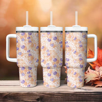Anthurium Plumeria Lei Pastel Tumbler With Handle Orange Hawaiian Splendid Palaka LT01 - Polynesian Pride