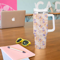 Anthurium Plumeria Lei Pastel Tumbler With Handle Orange Hawaiian Splendid Palaka LT01 - Polynesian Pride
