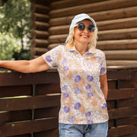 Anthurium Plumeria Lei Pastel Women Polo Shirt Orange Hawaiian Splendid Palaka LT01 - Polynesian Pride