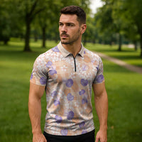 Anthurium Plumeria Lei Pastel Zipper Polo Shirt Orange Hawaiian Splendid Palaka LT01 - Polynesian Pride