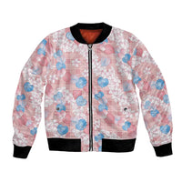 Anthurium Plumeria Lei Pastel Bomber Jacket Pink Hawaiian Splendid Palaka LT01 Unisex Pink - Polynesian Pride