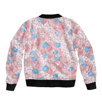 Anthurium Plumeria Lei Pastel Bomber Jacket Pink Hawaiian Splendid Palaka LT01 - Polynesian Pride