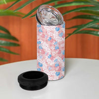 Anthurium Plumeria Lei Pastel 4 in 1 Can Cooler Tumbler Pink Hawaiian Splendid Palaka LT01 - Polynesian Pride