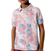 Anthurium Plumeria Lei Pastel Kid Polo Shirt Pink Hawaiian Splendid Palaka LT01 Kid Pink - Polynesian Pride