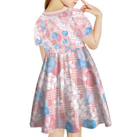 Anthurium Plumeria Lei Pastel Kid Short Sleeve Dress Pink Hawaiian Splendid Palaka LT01 - Polynesian Pride