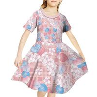 Anthurium Plumeria Lei Pastel Kid Short Sleeve Dress Pink Hawaiian Splendid Palaka LT01 - Polynesian Pride