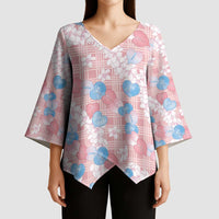 Anthurium Plumeria Lei Pastel Kimono Sleeve Blouse Pink Hawaiian Splendid Palaka LT01 - Polynesian Pride