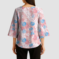 Anthurium Plumeria Lei Pastel Kimono Sleeve Blouse Pink Hawaiian Splendid Palaka LT01 - Polynesian Pride