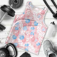 Anthurium Plumeria Lei Pastel Men Tank Top Pink Hawaiian Splendid Palaka LT01 - Polynesian Pride