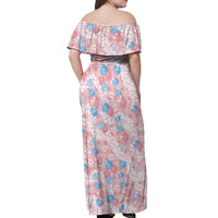 Anthurium Plumeria Lei Pastel Off Shoulder Maxi Dress Pink Hawaiian Splendid Palaka LT01 - Polynesian Pride