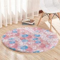 Anthurium Plumeria Lei Pastel Round Carpet Pink Hawaiian Splendid Palaka LT01 - Polynesian Pride