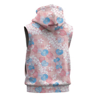 Anthurium Plumeria Lei Pastel Sleeveless Zip Hoodie Pink Hawaiian Splendid Palaka LT01 - Polynesian Pride