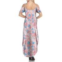 Anthurium Plumeria Lei Pastel Summer Maxi Dress Pink Hawaiian Splendid Palaka LT01 - Polynesian Pride