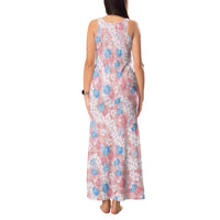 Anthurium Plumeria Lei Pastel Tank Maxi Dress Pink Hawaiian Splendid Palaka LT01 - Polynesian Pride