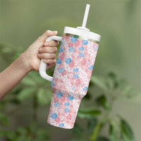 Anthurium Plumeria Lei Pastel Tumbler With Handle Pink Hawaiian Splendid Palaka LT01 - Polynesian Pride