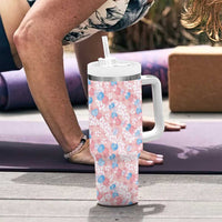 Anthurium Plumeria Lei Pastel Tumbler With Handle Pink Hawaiian Splendid Palaka LT01 - Polynesian Pride