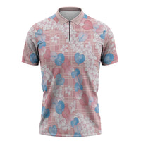 Anthurium Plumeria Lei Pastel Zipper Polo Shirt Pink Hawaiian Splendid Palaka LT01 Pink - Polynesian Pride
