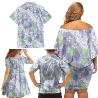Anthurium Plumeria Lei Pastel Family Matching Off Shoulder Short Dress and Hawaiian Shirt Purple Hawaiian Splendid Palaka