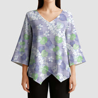 Anthurium Plumeria Lei Pastel Kimono Sleeve Blouse Purple Hawaiian Splendid Palaka LT01 - Polynesian Pride