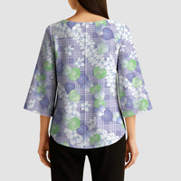 Anthurium Plumeria Lei Pastel Kimono Sleeve Blouse Purple Hawaiian Splendid Palaka LT01 - Polynesian Pride