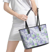 Anthurium Plumeria Lei Pastel Leather Tote Bag Purple Hawaiian Splendid Palaka LT01 - Polynesian Pride