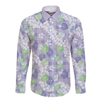 Anthurium Plumeria Lei Pastel Long Sleeve Button Shirt Purple Hawaiian Splendid Palaka LT01 Unisex Purple - Polynesian Pride