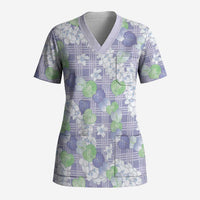 Anthurium Plumeria Lei Pastel Scrub Top Purple Hawaiian Splendid Palaka LT01 Adult Purple - Polynesian Pride