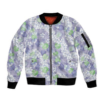Anthurium Plumeria Lei Pastel Sleeve Zip Bomber Jacket Purple Hawaiian Splendid Palaka LT01 Unisex Purple - Polynesian Pride
