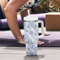 Anthurium Plumeria Lei Pastel Tumbler With Handle Purple Hawaiian Splendid Palaka LT01 - Polynesian Pride
