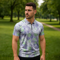Anthurium Plumeria Lei Pastel Zipper Polo Shirt Purple Hawaiian Splendid Palaka LT01 - Polynesian Pride