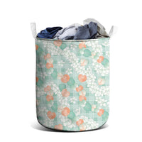 Anthurium Plumeria Lei Pastel Laundry Basket Teal Hawaiian Splendid Palaka LT01 - Polynesian Pride