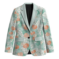 Anthurium Plumeria Lei Pastel Blazer Teal Hawaiian Splendid Palaka LT01 Unisex Teal - Polynesian Pride