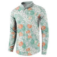 Anthurium Plumeria Lei Pastel Button Sweatshirt Teal Hawaiian Splendid Palaka LT01 - Polynesian Pride