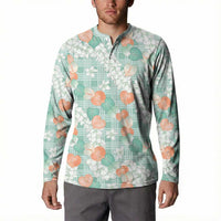Anthurium Plumeria Lei Pastel Button Sweatshirt Teal Hawaiian Splendid Palaka LT01 - Polynesian Pride