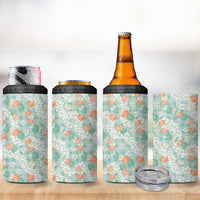 Anthurium Plumeria Lei Pastel 4 in 1 Can Cooler Tumbler Teal Hawaiian Splendid Palaka LT01 - Polynesian Pride