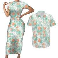 Anthurium Plumeria Lei Pastel Couples Matching Short Sleeve Bodycon Dress and Hawaiian Shirt Teal Hawaiian Splendid Palaka