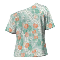 Anthurium Plumeria Lei Pastel Cross Shoulder Shirt Teal Hawaiian Splendid Palaka LT01 - Polynesian Pride