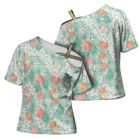 Anthurium Plumeria Lei Pastel Cross Shoulder Shirt Teal Hawaiian Splendid Palaka LT01 - Polynesian Pride