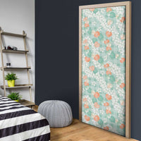 Anthurium Plumeria Lei Pastel Door Cover Teal Hawaiian Splendid Palaka LT01 - Polynesian Pride