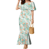 Anthurium Plumeria Lei Pastel Family Matching Mermaid Dress and Hawaiian Shirt Teal Hawaiian Splendid Palaka