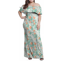 Anthurium Plumeria Lei Pastel Family Matching Off Shoulder Maxi Dress and Hawaiian Shirt Teal Hawaiian Splendid Palaka
