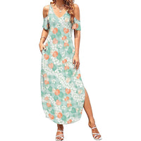 Anthurium Plumeria Lei Pastel Family Matching Summer Maxi Dress and Hawaiian Shirt Teal Hawaiian Splendid Palaka
