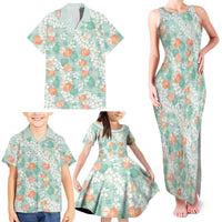 Anthurium Plumeria Lei Pastel Family Matching Tank Maxi Dress and Hawaiian Shirt Teal Hawaiian Splendid Palaka
