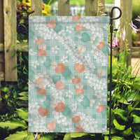Anthurium Plumeria Lei Pastel Garden Flag Teal Hawaiian Splendid Palaka LT01 Garden Flag Teal - Polynesian Pride