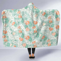 Anthurium Plumeria Lei Pastel Hooded Blanket Teal Hawaiian Splendid Palaka LT01 One Size Teal - Polynesian Pride