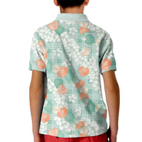 Anthurium Plumeria Lei Pastel Kid Polo Shirt Teal Hawaiian Splendid Palaka LT01 - Polynesian Pride