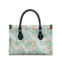 Anthurium Plumeria Lei Pastel Leather Bag Teal Hawaiian Splendid Palaka LT01 - Polynesian Pride